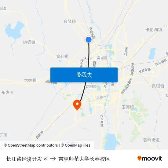 长江路经济开发区 to 吉林师范大学长春校区 map