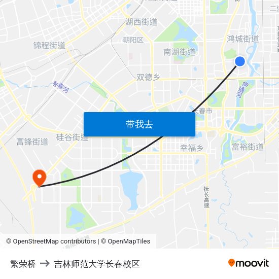 繁荣桥 to 吉林师范大学长春校区 map