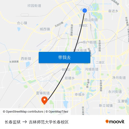 长春监狱 to 吉林师范大学长春校区 map