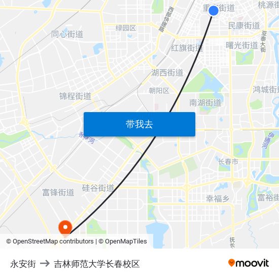 永安街 to 吉林师范大学长春校区 map