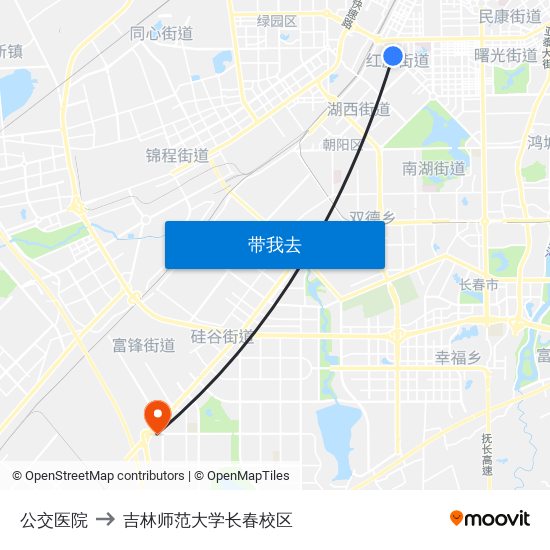 公交医院 to 吉林师范大学长春校区 map