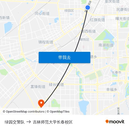 绿园交警队 to 吉林师范大学长春校区 map