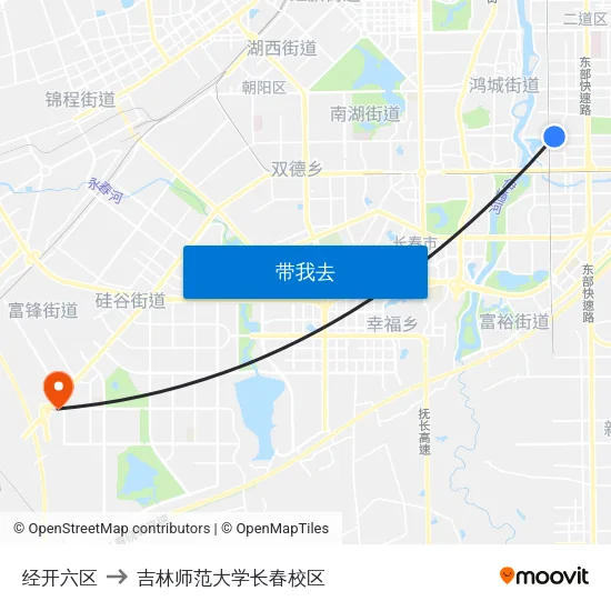 经开六区 to 吉林师范大学长春校区 map