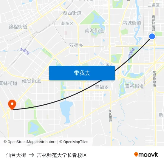 仙台大街 to 吉林师范大学长春校区 map