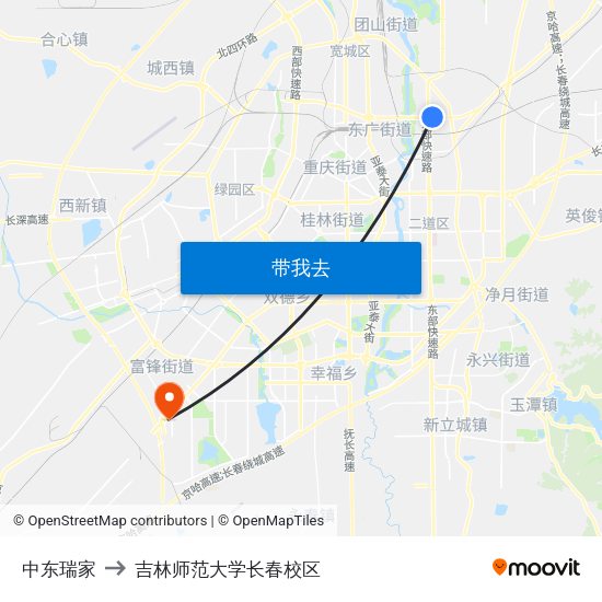 中东瑞家 to 吉林师范大学长春校区 map