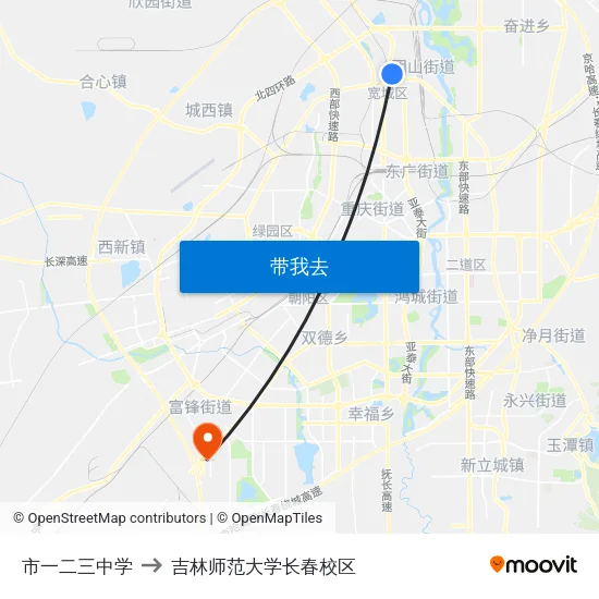 市一二三中学 to 吉林师范大学长春校区 map