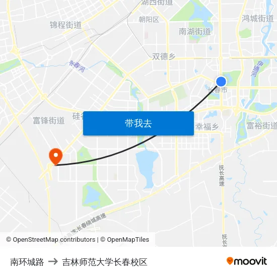南环城路 to 吉林师范大学长春校区 map