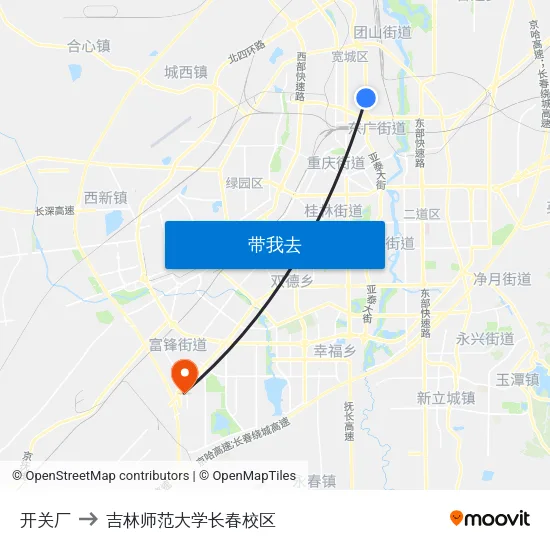 开关厂 to 吉林师范大学长春校区 map