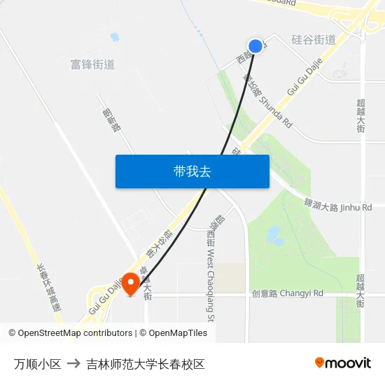 万顺小区 to 吉林师范大学长春校区 map