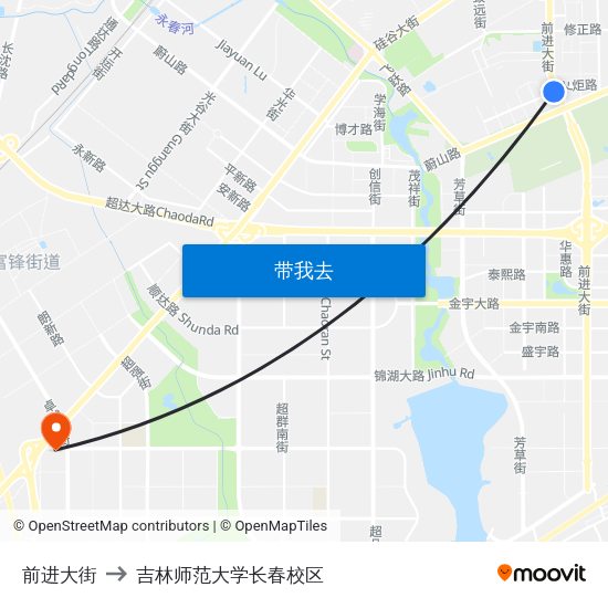 前进大街 to 吉林师范大学长春校区 map