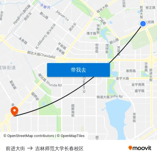 前进大街 to 吉林师范大学长春校区 map