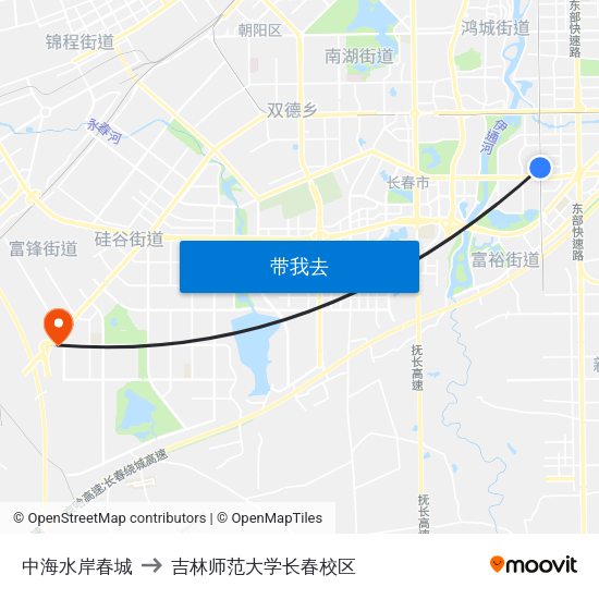 中海水岸春城 to 吉林师范大学长春校区 map