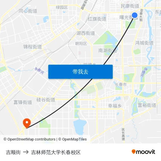 吉顺街 to 吉林师范大学长春校区 map