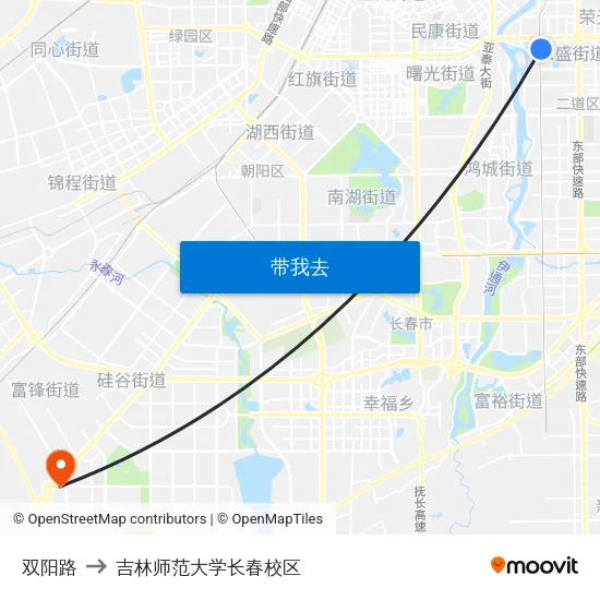 双阳路 to 吉林师范大学长春校区 map