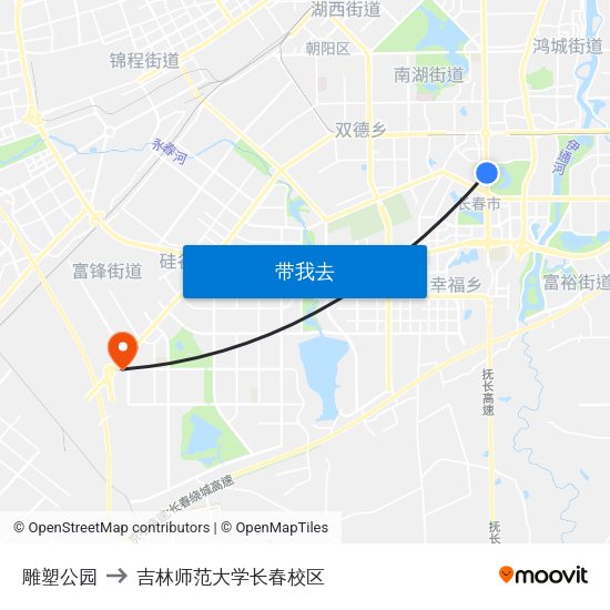 雕塑公园 to 吉林师范大学长春校区 map
