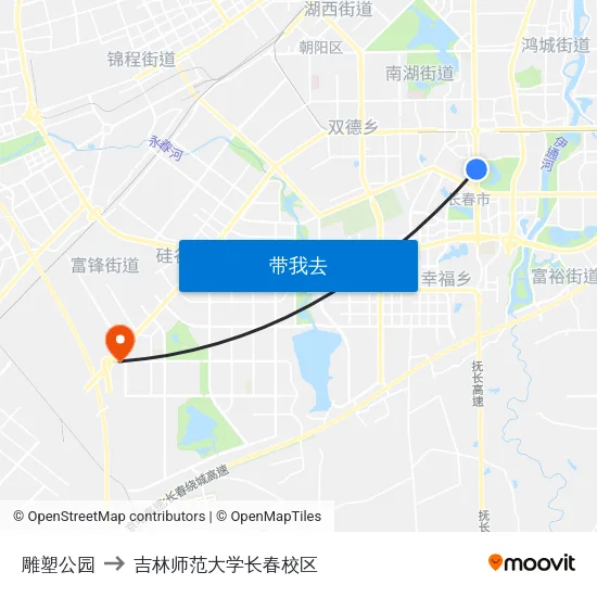 雕塑公园 to 吉林师范大学长春校区 map