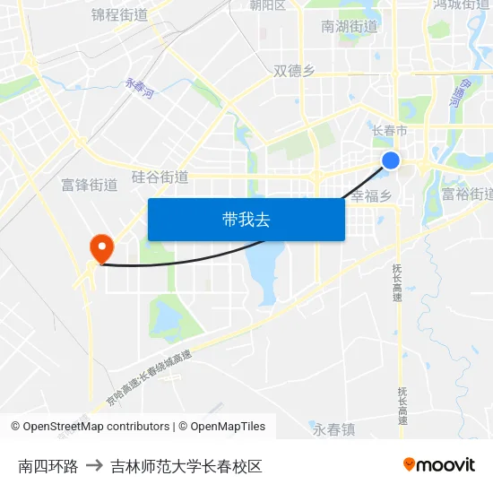 南四环路 to 吉林师范大学长春校区 map