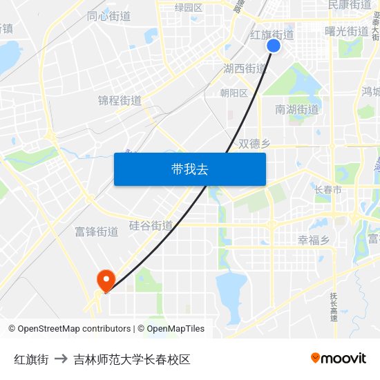 红旗街 to 吉林师范大学长春校区 map