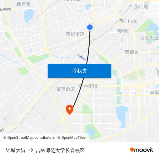 锦城大街 to 吉林师范大学长春校区 map