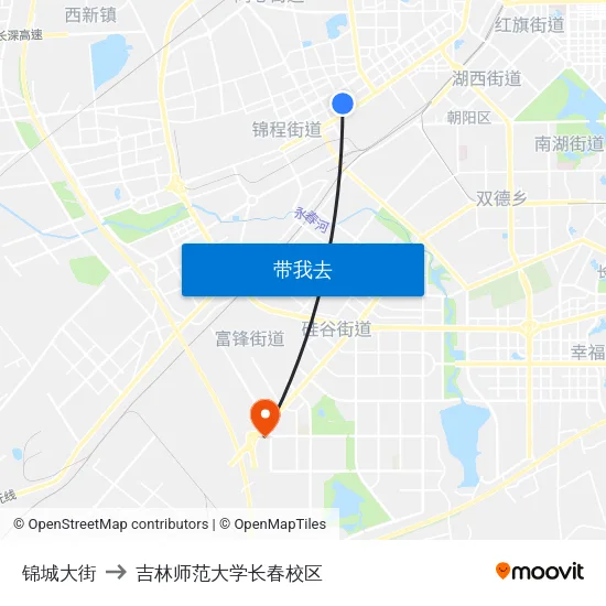 锦城大街 to 吉林师范大学长春校区 map