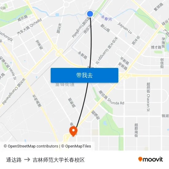 通达路 to 吉林师范大学长春校区 map