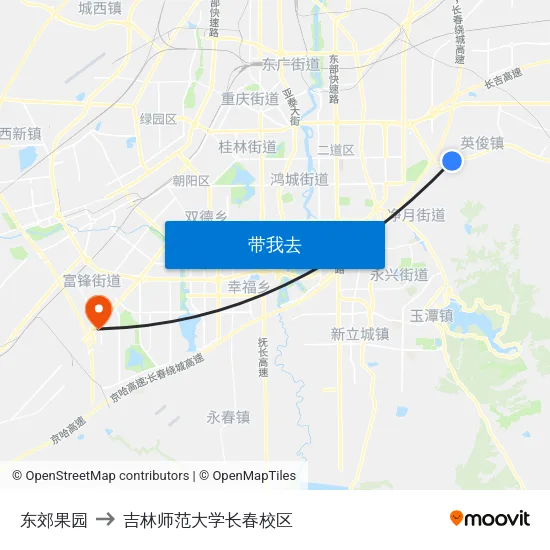 东郊果园 to 吉林师范大学长春校区 map