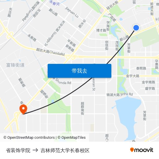 省装饰学院 to 吉林师范大学长春校区 map