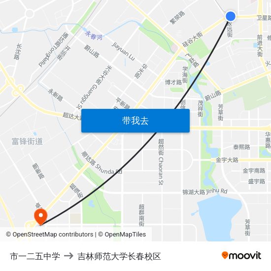 市一二五中学 to 吉林师范大学长春校区 map