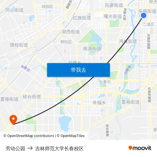 劳动公园 to 吉林师范大学长春校区 map