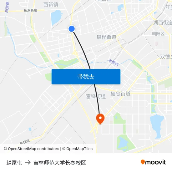赵家屯 to 吉林师范大学长春校区 map