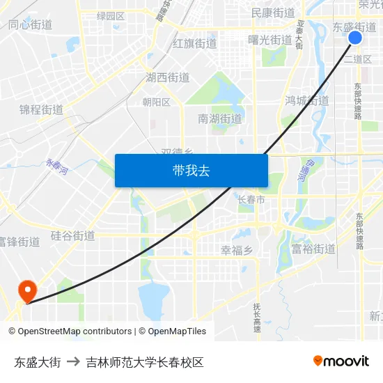 东盛大街 to 吉林师范大学长春校区 map