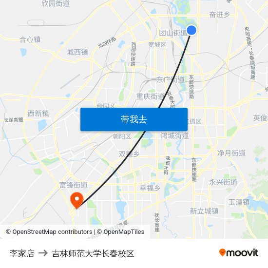 李家店 to 吉林师范大学长春校区 map
