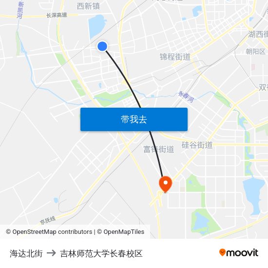 海达北街 to 吉林师范大学长春校区 map