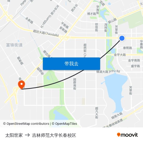 太阳世家 to 吉林师范大学长春校区 map