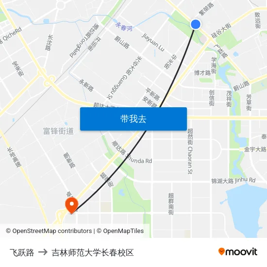 飞跃路 to 吉林师范大学长春校区 map