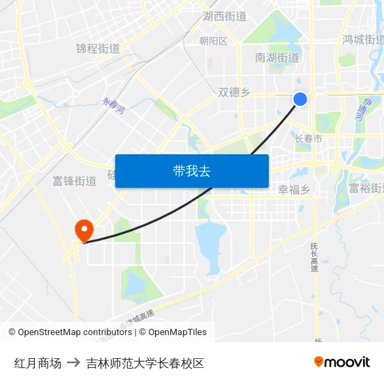 红月商场 to 吉林师范大学长春校区 map