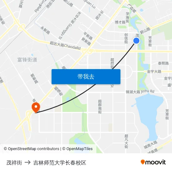 茂祥街 to 吉林师范大学长春校区 map