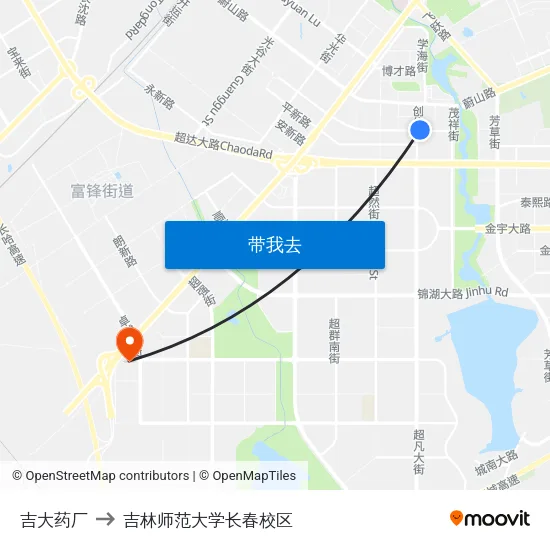 吉大药厂 to 吉林师范大学长春校区 map