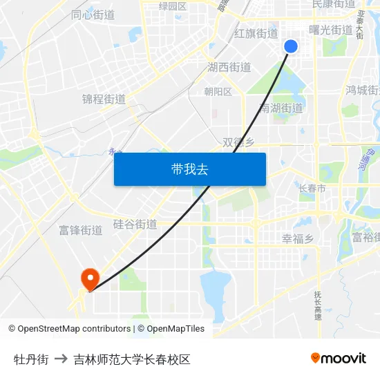 牡丹街 to 吉林师范大学长春校区 map