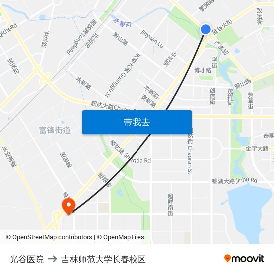 光谷医院 to 吉林师范大学长春校区 map