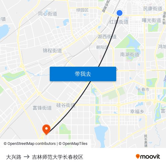 大兴路 to 吉林师范大学长春校区 map