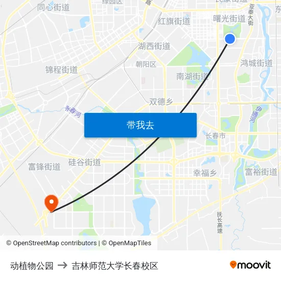 动植物公园 to 吉林师范大学长春校区 map