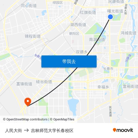 人民大街 to 吉林师范大学长春校区 map