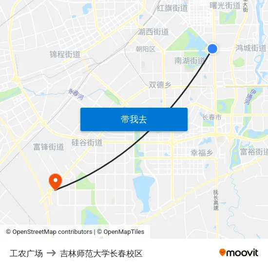 工农广场 to 吉林师范大学长春校区 map