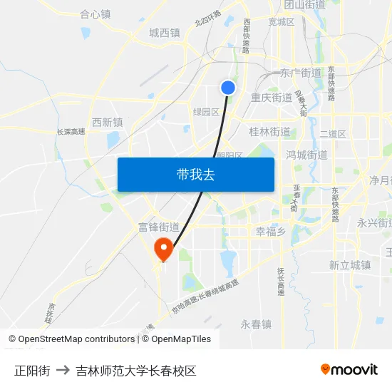 正阳街 to 吉林师范大学长春校区 map