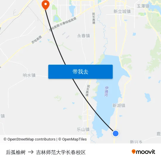后孤榆树 to 吉林师范大学长春校区 map