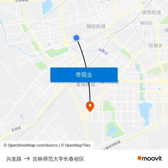 兴发路 to 吉林师范大学长春校区 map