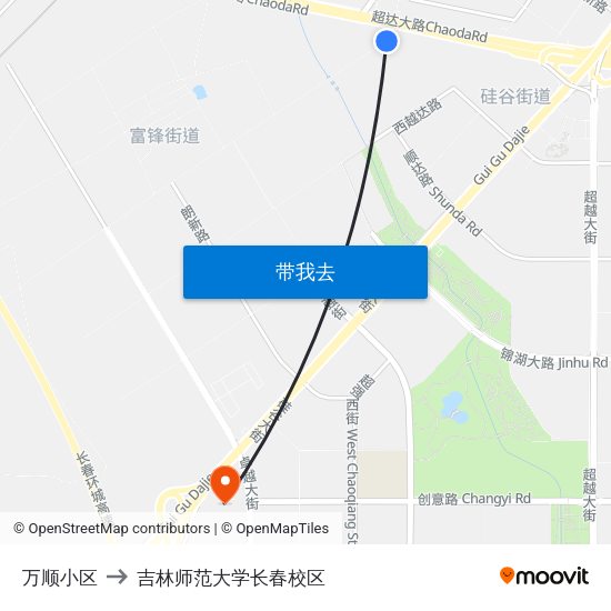 万顺小区 to 吉林师范大学长春校区 map
