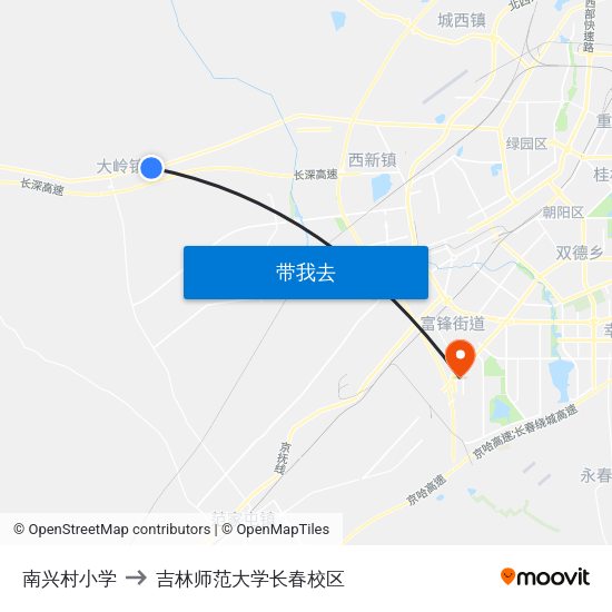 南兴村小学 to 吉林师范大学长春校区 map