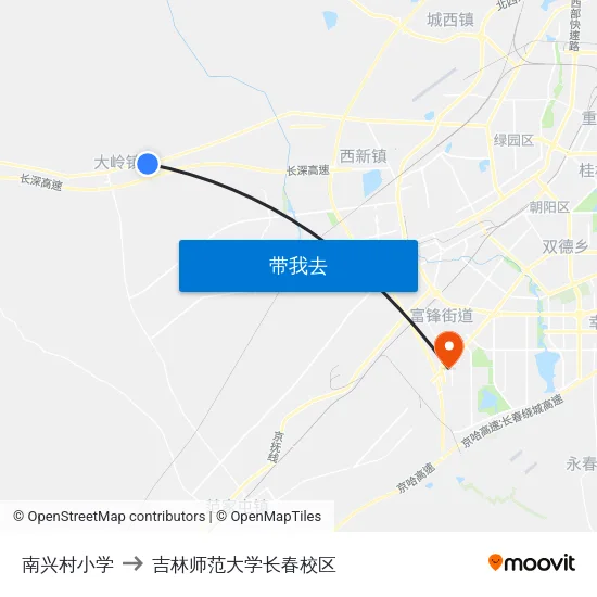 南兴村小学 to 吉林师范大学长春校区 map